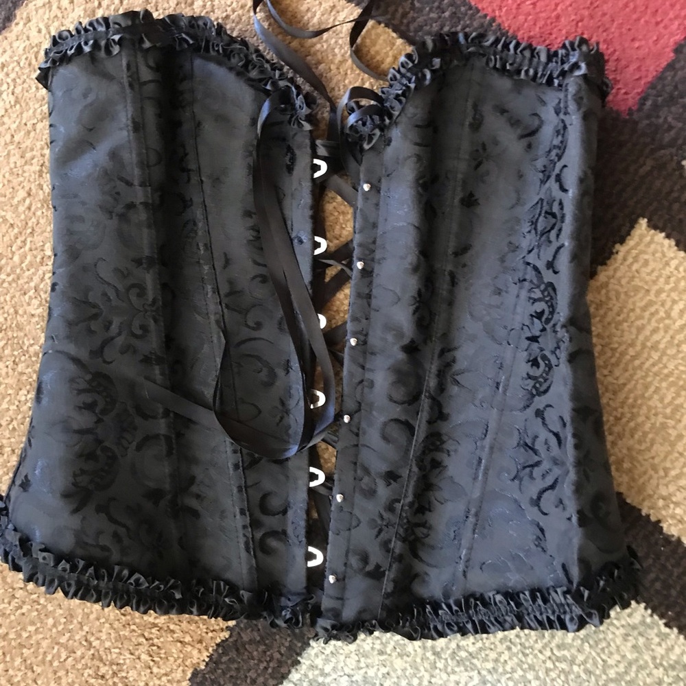Large black satin corset